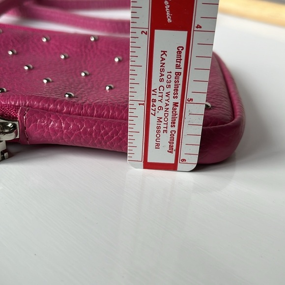 Borse In Pelle Women's Handbag Purse Hot Pink Stud Leather Phone Crossbody - Picture 10 of 11